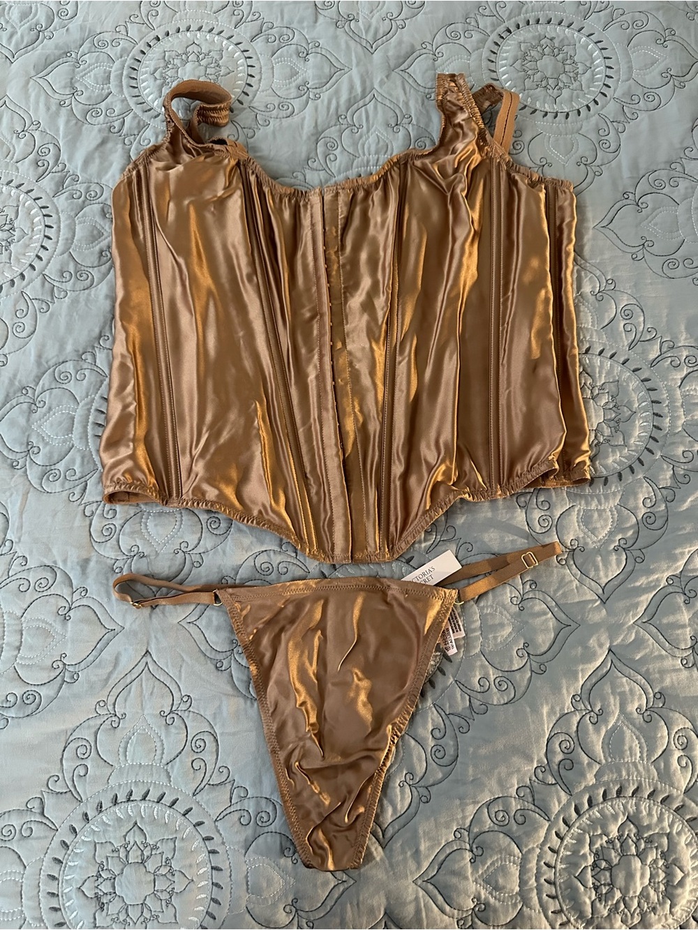 Victoria's Secret Satin Corset & Thong Set - Bronze